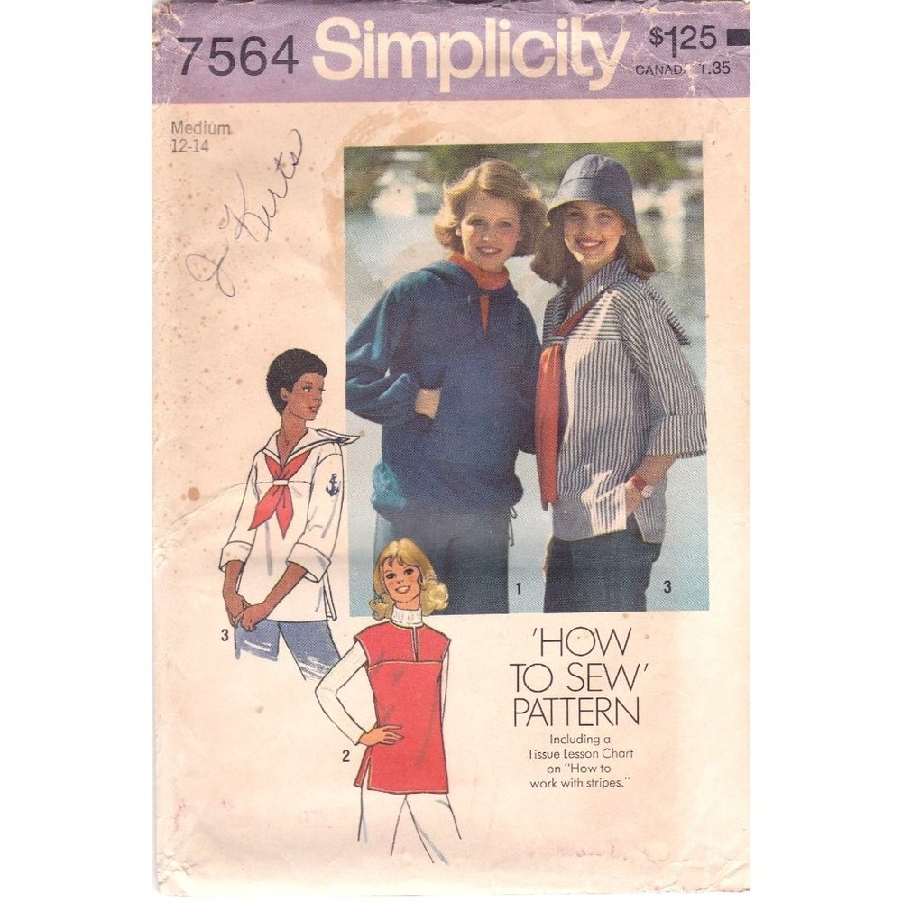 Vintage Sewing PATTERN Simplicity 7564, How to Sew 1976 Misses Pullover Tops